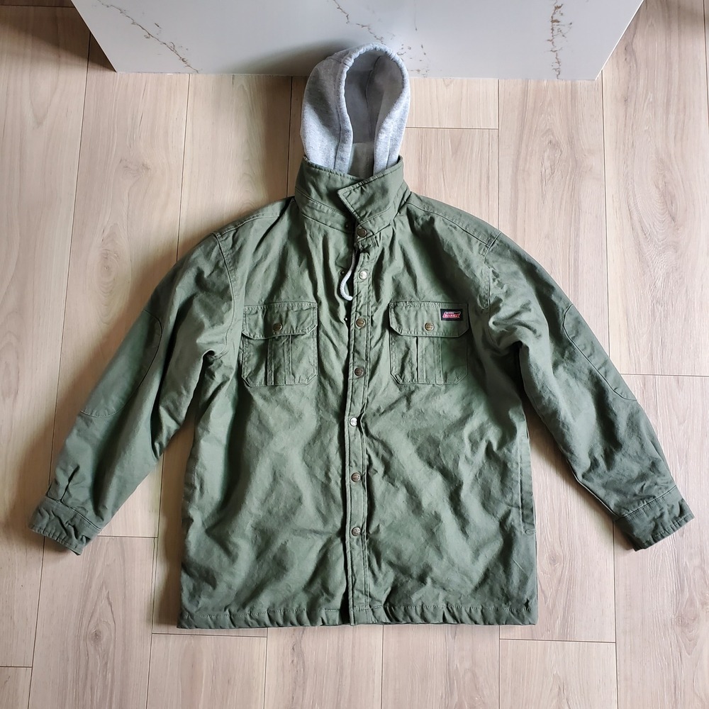 Dickies Jacket Mens L Green Hooded Canvas Workwear Utility Coat